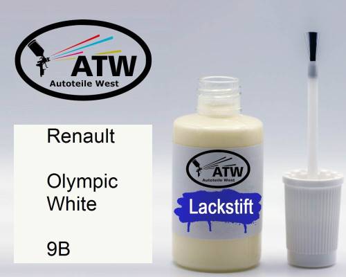 Renault, Olympic White, 9B: 20ml Lackstift, von ATW Autoteile West.